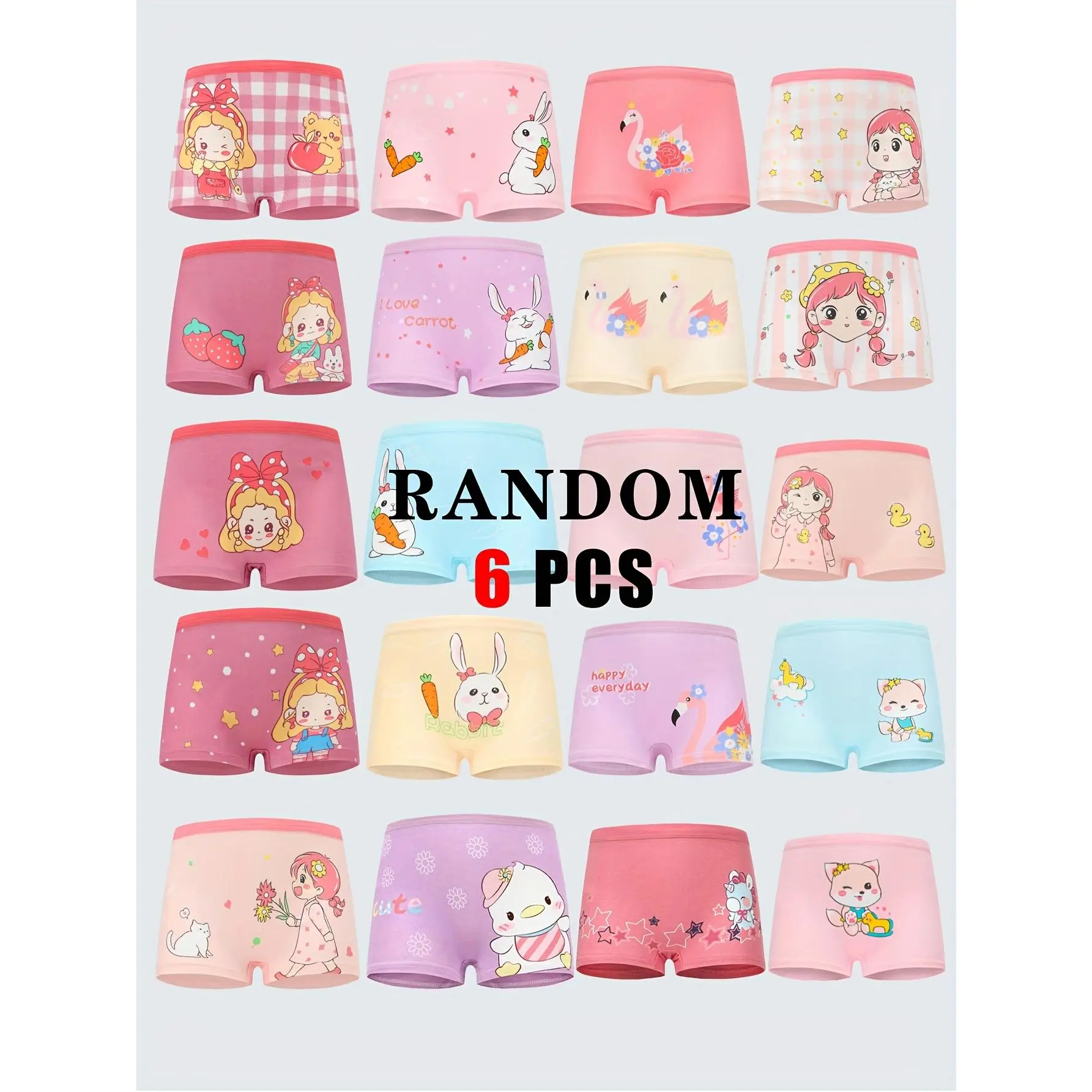(New)Random 6pcs/Pc Girls Boxer Panty Cartoon Pattern Soft Breathable Elastic Girls Shorts