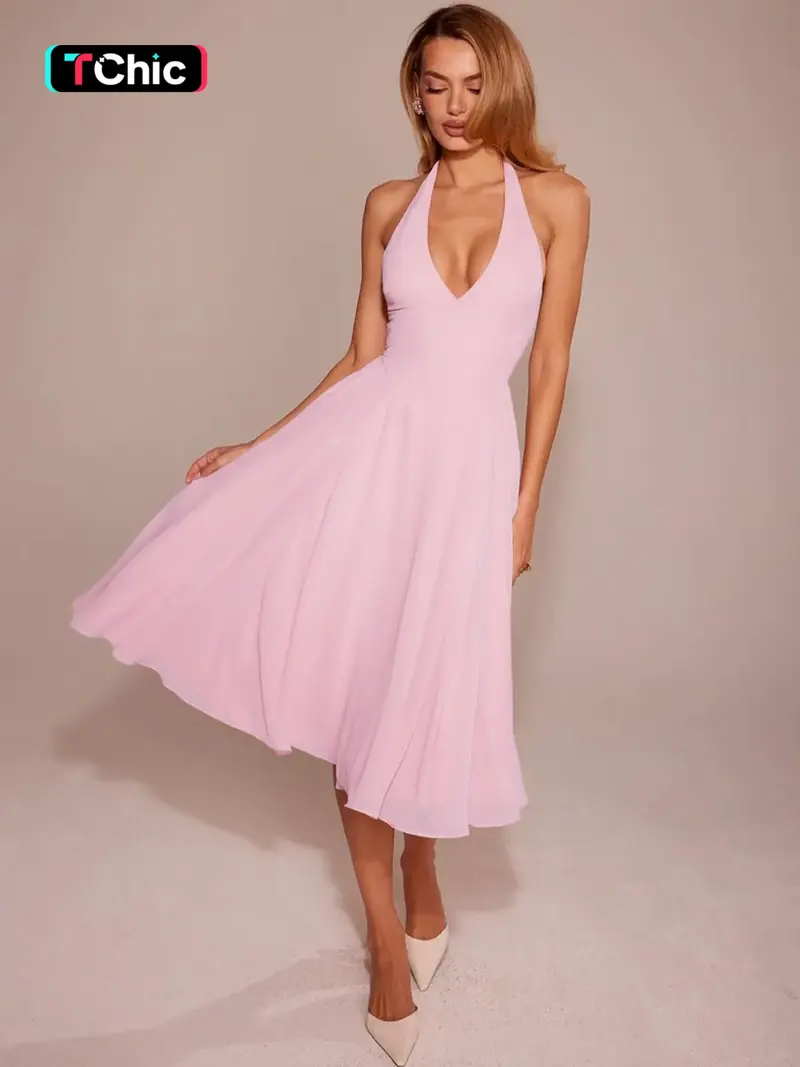 white christmas dresses Anabelle Halter Neck Midi Dress main image 0