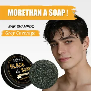 Black Soap Grey Coverage Shampoo Bar for Nourishing And Moisturizing Hair,Black Soap for Gray Hair,Men's Natural Hair Darkening Shampoo Bar Soap with Polygonum & Charcoal Powder,Hair Care for All Hair Types,Silicone Oil-Free