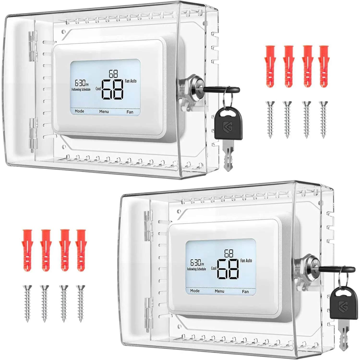 2 count Large Thermostat Lock Box Cover with Key, Clear Thermostat Cover with Lock Compatible With  Thermostat  Wall, AC Lock Box Cover with Key Fits Thermostats 5"H x 6" W or Smaller