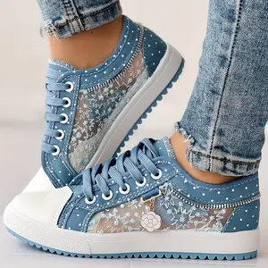 Women's Fashion Sneakers: Floral mesh synthetic fabric Casual sports shoes, breathable style