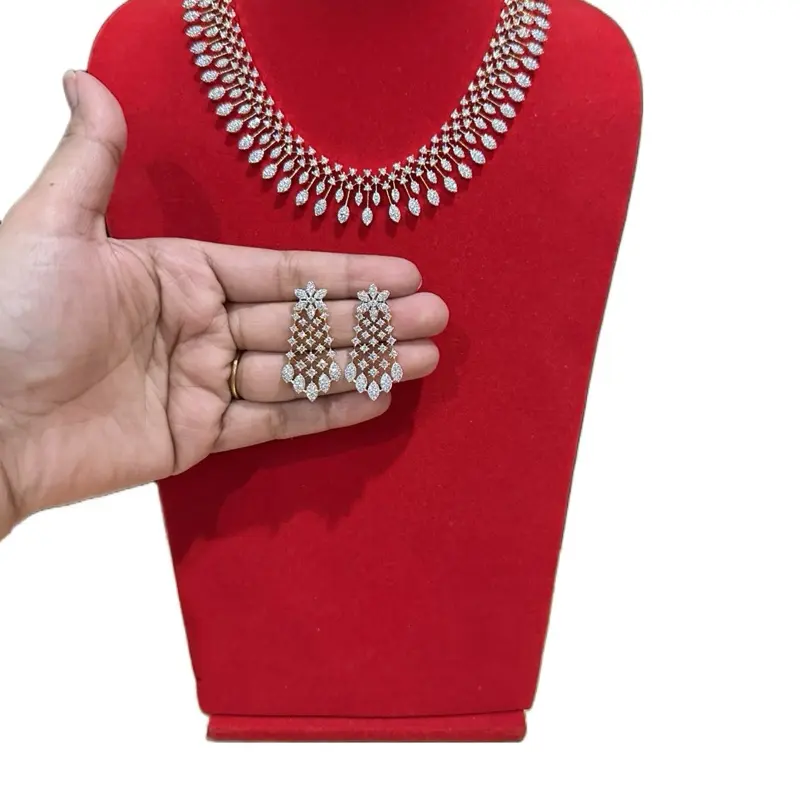 2-Piece Traditional Ark AD Jewelry Set - Shiny AD Necklace with Matching Earrings, Elegant Costume Fashion Accessory for Special Occasions, Two Piece Set