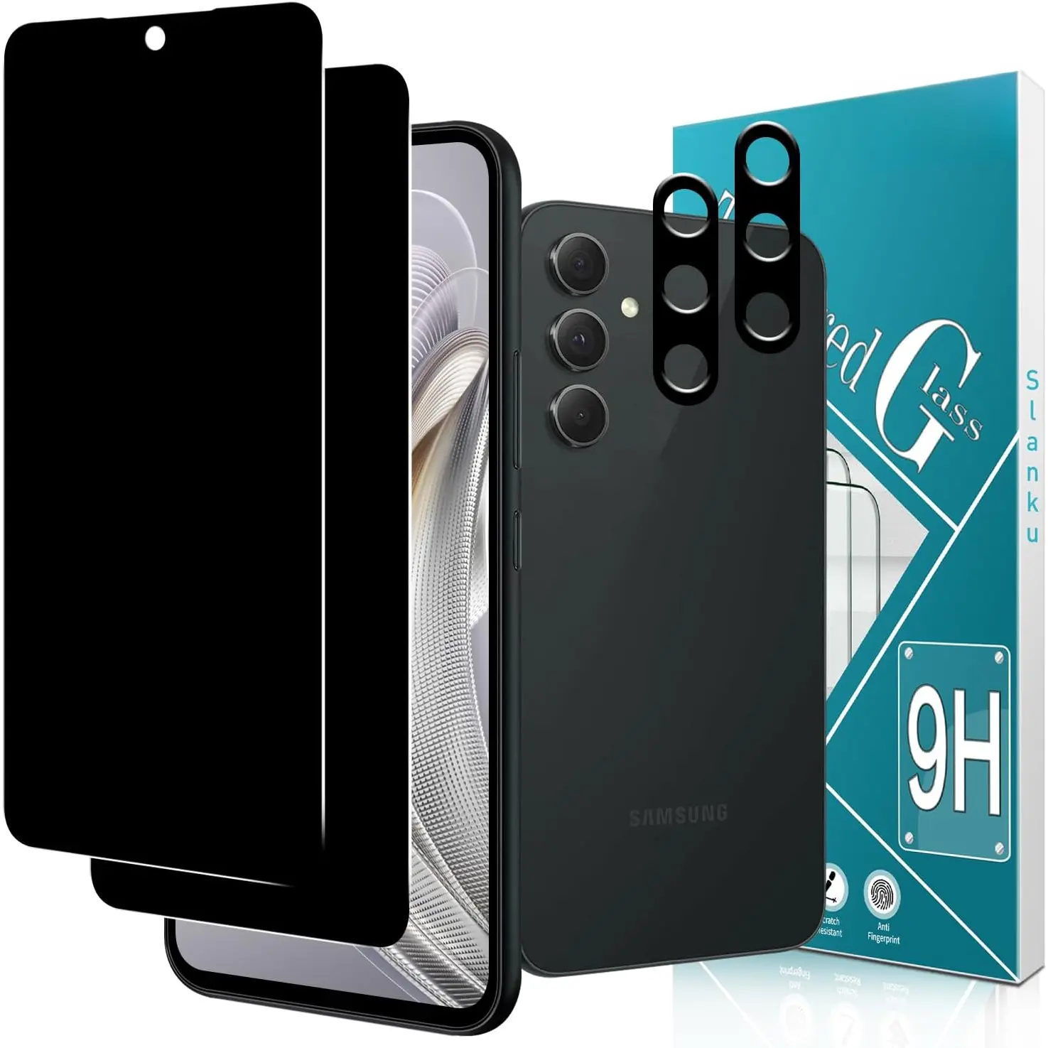 [2+2 Pack for  Galaxy A54 5G  Screen Protector Tempered Glass with Camera Lens Protection, Anti-Spy, Case Friendly, Black