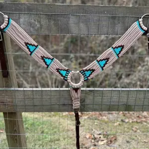 Genuine Wool Multi String Western Breast Collar Teal and Brown Woven Southwest Design