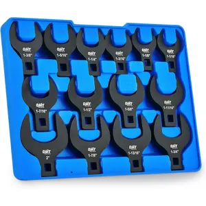 Tech 14 Piece Jumbo Crowfoot Wrench Set, SAE Crows Foot Wrench Set for 1-1/16" to 2" Flare Nuts for 1/2" Drive Rachets & Extenders, Blackened Cr-V Steel Crowfoot Wrenches with Carry Case