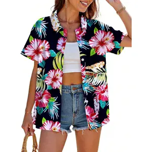 Women Hawaiian Shirt, Quick Dry Breathable Soft Cool Summer Hawaii Shirts Floral Tropic Print V Neck Travel T-Shirt