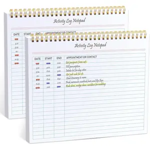 2 Pcs Spiral Activity Log Notepad, 8.5 x 11 Inch Hard Backing Thick Paper Log Book with Checklist for Business Work Time Organization Appointment Contact
