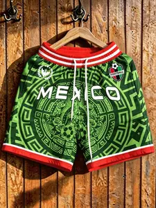 Men's Green Aztec Graphic Shorts, Casual Sport Style with an Adjustable Drawstring for Summer Beach Wear, Men’s Shorts