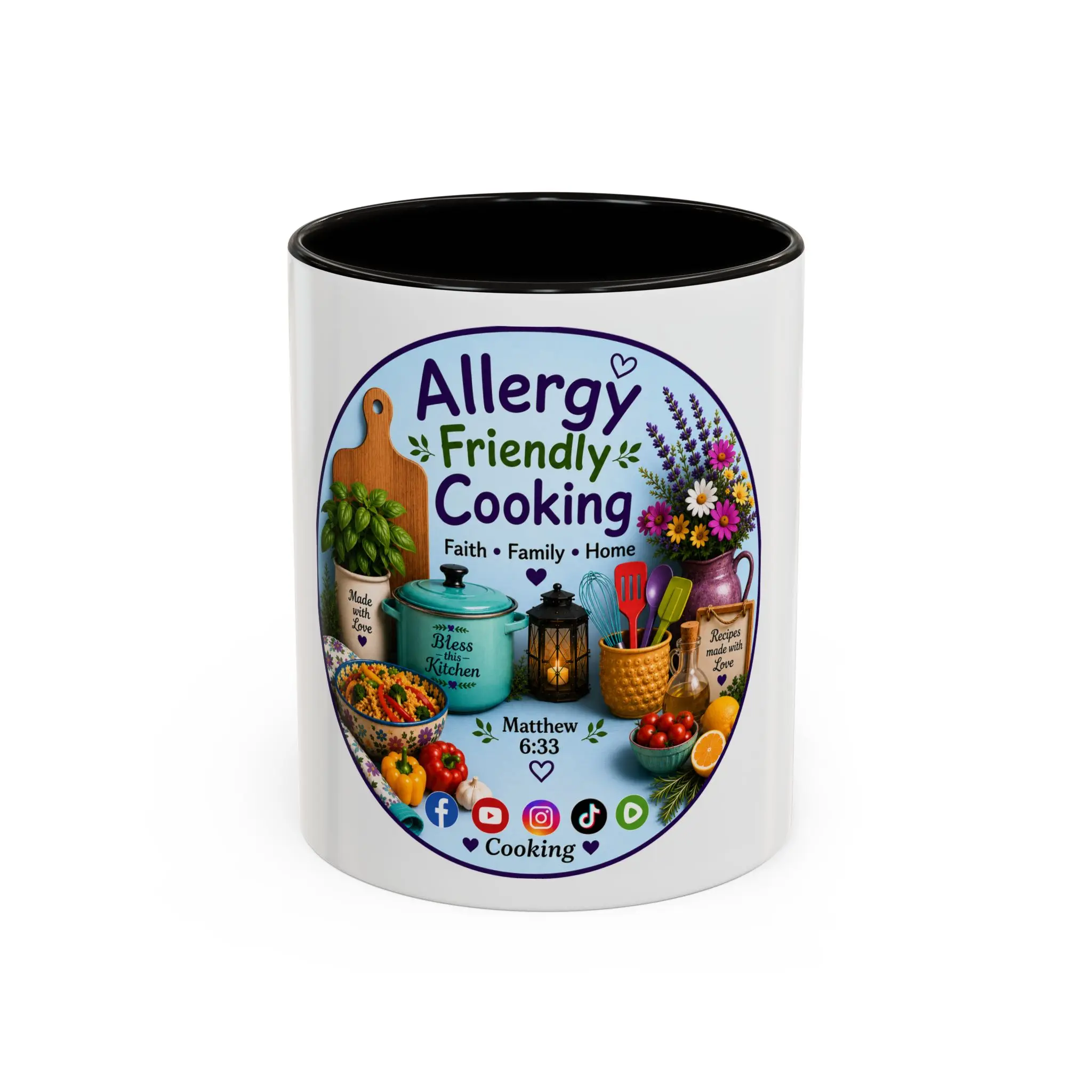 Allergy Friendly Cooking Mug | Colorful Kitchen Illustration, 11oz 15oz