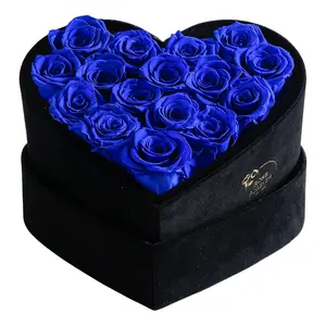 16 Royal Blue Roses - Black Heart-Shaped Box