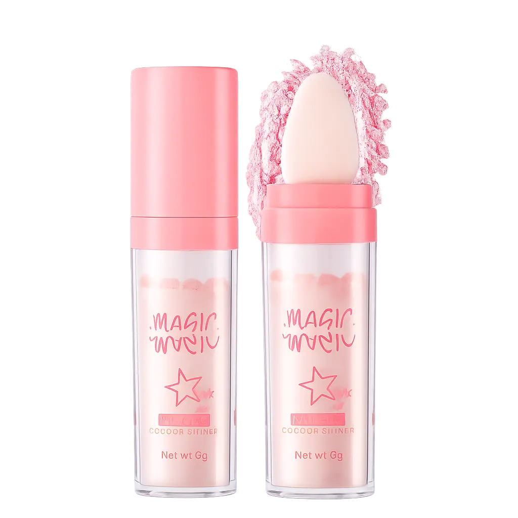 Fairy Glitter Highlighter Powder, 3D Brightening Shimmer Face & Body Patting Powder, Natural Radiant Glow (Fairy Pink)