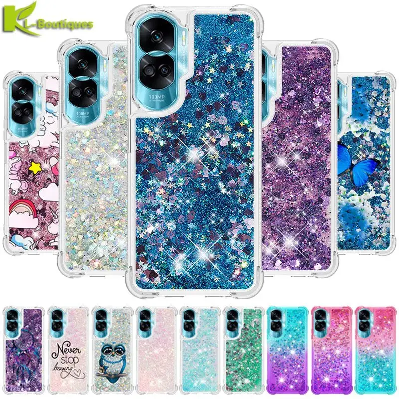 Honor 90 Lite Case on For Funda Honor 90 Lite CRT-NX1 Cover Glitter Dynamic Liquid Case For Huawei Honor90 Lite Phone Case Etui