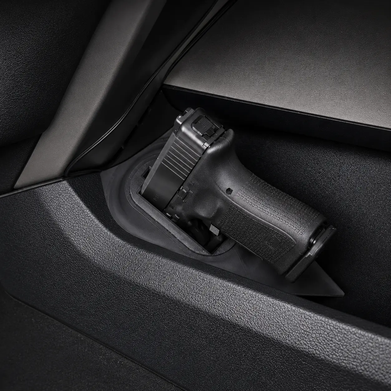 Truck Sidearm Holster Mount for 2015-2020 F150 & 2017-2022 F250, Driver Side Console Gun Holder, Magnetic Retention Pistol Mount, Fits Glock 19 42 43 P365 1911 M&P XD