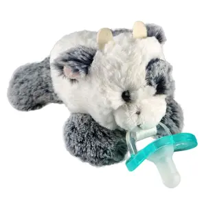 Pacifier, Holder with Detachable Baby Pacifier, Stuffed Animal , All Ages 0M+, 100% Medical Grade  Made Silicone, Machine Washable, Textured & Easy to Hold – Cow