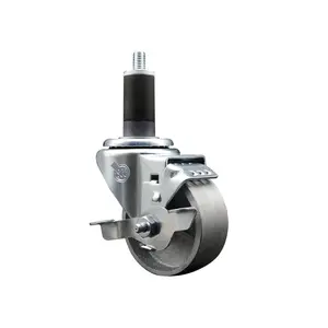 212 MAIN SCC-EX20S315-SSR-TLB-114 Service Caster, Cast Iron Semi-Steel Swivel Type Expanding Stem Caster, 3x1.5 in. Silver Roller Bearing Wheel, 1.25 in. Stem, Top Locking Brake