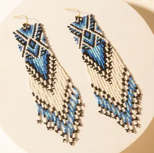Mesa Twilight Beaded Fringe Earrings in Midnight Blue