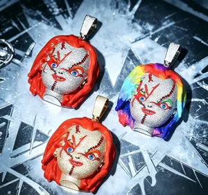 2417 Iced Horror Doll moiss Pendant Red Enamel Stitched Design Streetwear Jewelry Unique Fashion Accessory summerwins