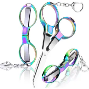 3 Pcs Folding Stainless Steel Portable Mini Badge Scissors with 3 Keychains, Safety Foldable Pocket Small Scissors All Purpose for Nurse Accessories, Travel, Office, Craft, Sewing, Home