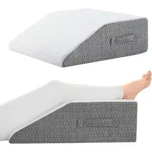 Leg Pillow for Elevation and Support, 24"x22"x10" Memory Foam Cushion with Grey White Patterned Polyester Cover, Ideal for Improving Circulation and Relaxing Legs