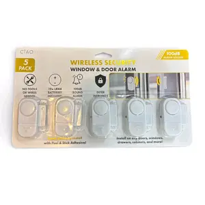 CiaoTech Wireless Security Window & Door Alarm 5-Pack 100dB Sound Alarm No Tools Needed Batteries Included