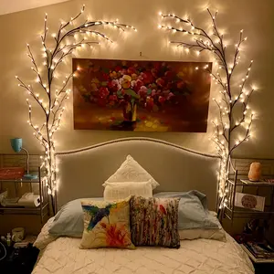 1 PC 96 LED 8 Modes Bendable Willow Vine Lights 6Ft Flexible Brown Vine Fairy Lights Twinkle Artificial Tree Branches Lights LED Lights for Wall Tabletop Stairs Wedding Party Christmas Decorations USB Powered for Indoor Room Home Decor