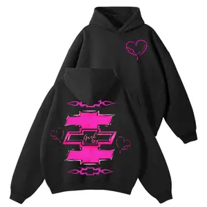 Chevrolet Girl Pink Hoodie – Chevy Bowtie Heart Graphic Sweatshirt, Vintage 90s Pullover, Retro Streetwear Outfit, Unisex Hoodie for Women and Car Enthusiasts, Trendy Gift for Classic Auto Fans