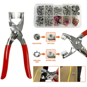Buttons & Pliers Tool Kit 100pcs Stainless Steel Invisible Colored Metal Buckles & Manual Pressure Pliers for DIY Clothing Hat Sewing Accessories