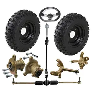 2 Pack 6” 4.10-6 Go kart Wheels Tire with Tie Rod Rack Shaft Assembly Steering Wheel Front Wheel Hubs Steering Knuckle Spindles for DIY ATV UTV Drift Trike Golf Cart Quad Buggy Dune Moped Mini Bike