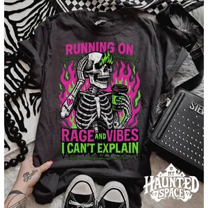 Running on Rage and Vibes Shirt, Funny skeleton shirt, Coffee skeleton, Spooky skeleton coffee rage shirt, Sarcastic shirt
