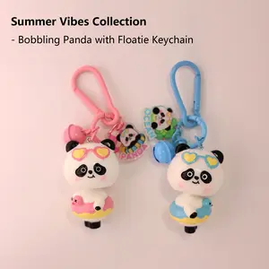 2pcs Bobbling Panda with Floatie Keychain Swimming Ring Gifts for Family Couples Children and Friends