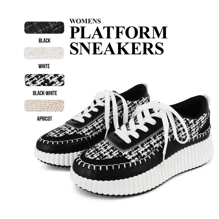 CYNLLIO Chunky Platform Sneakers for Women City Tweed Fashion Comfortable Casual Lace-Up Walking Summer Shoes