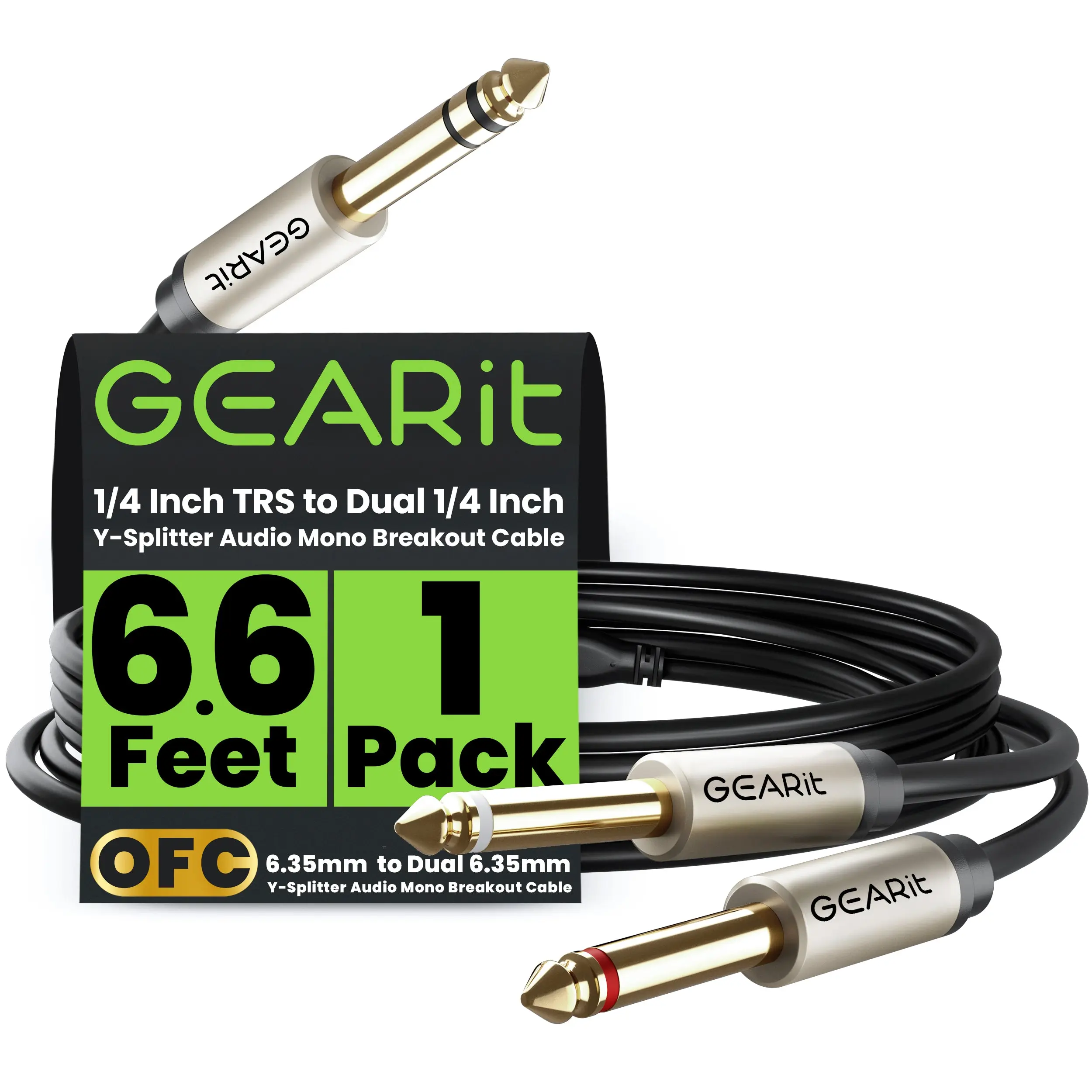 1/4-inch TRS Stereo to Dual 1/4-inch Y-Splitter Audio Mono Breakout Cable, Black