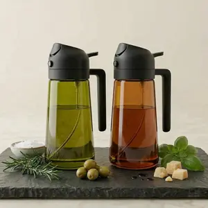 2 Count 2 in 1 Oil Sprayer bottle and Oil Dispenser for Kitchen 16oz 470ml Light Blocking Dark Glass Olive Oil Spray Bottle for Cooking Air Fryer Salad BBQ Utensils outdoorfun