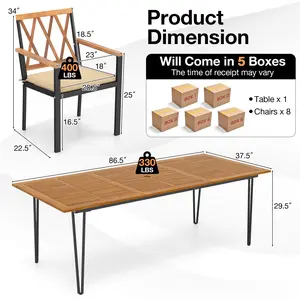 COSTWAY - Acacia Wood Outdoor Furniture Set 9 Pieces Patio Dining Set with 8 Chairs