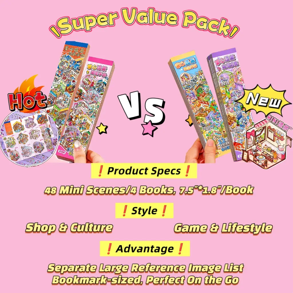 [Mini Sticker Scene Collection List] Handheld Sticker Scene Books, Tweezer and Freebie Included | Perfect for Travel, Portable Mini Pocket Book, Friendly to Freshmen and ADHD, DIY Cute Sticker Pack, Festival Gift for Girls, New Hobby Developed