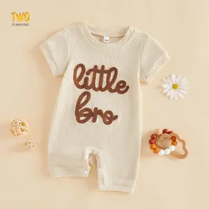 Baby Boy Romper Adorable Letter Embroidery Short Sleeve Round Neck Jumpsuit For Daily Wear