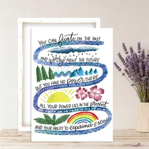 Mindfulness quotes printed on canvas, wooden framed wall decoration, mental health empowerment art posters, suitable for living rooms, bedrooms, kitchens and offices.