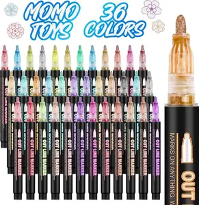 MOMOTOYS Shimmer Markers – 36 Glitter Outline Metallic Markers for Kids Ages 8-12, Arts & Crafts, DIY, Journaling, Card Making