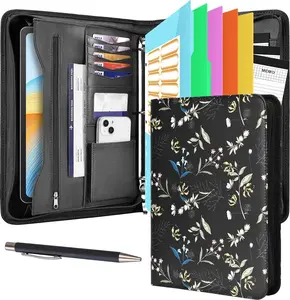 Portfolio Binder, Includes 5 Folder Index Dividers and 3 Notepads, 3-Ring Folder Organizer, Padfolio with Zipper, Vegan Leather Tablet Sleeve, Business Office Conference Clipboards