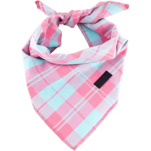 WAGGING WHISKERS Adjustable Dog Bandana for Spring - Vibrant Pink Green Plaid Scarf, Stylish Accessory for Medium Large Dogs