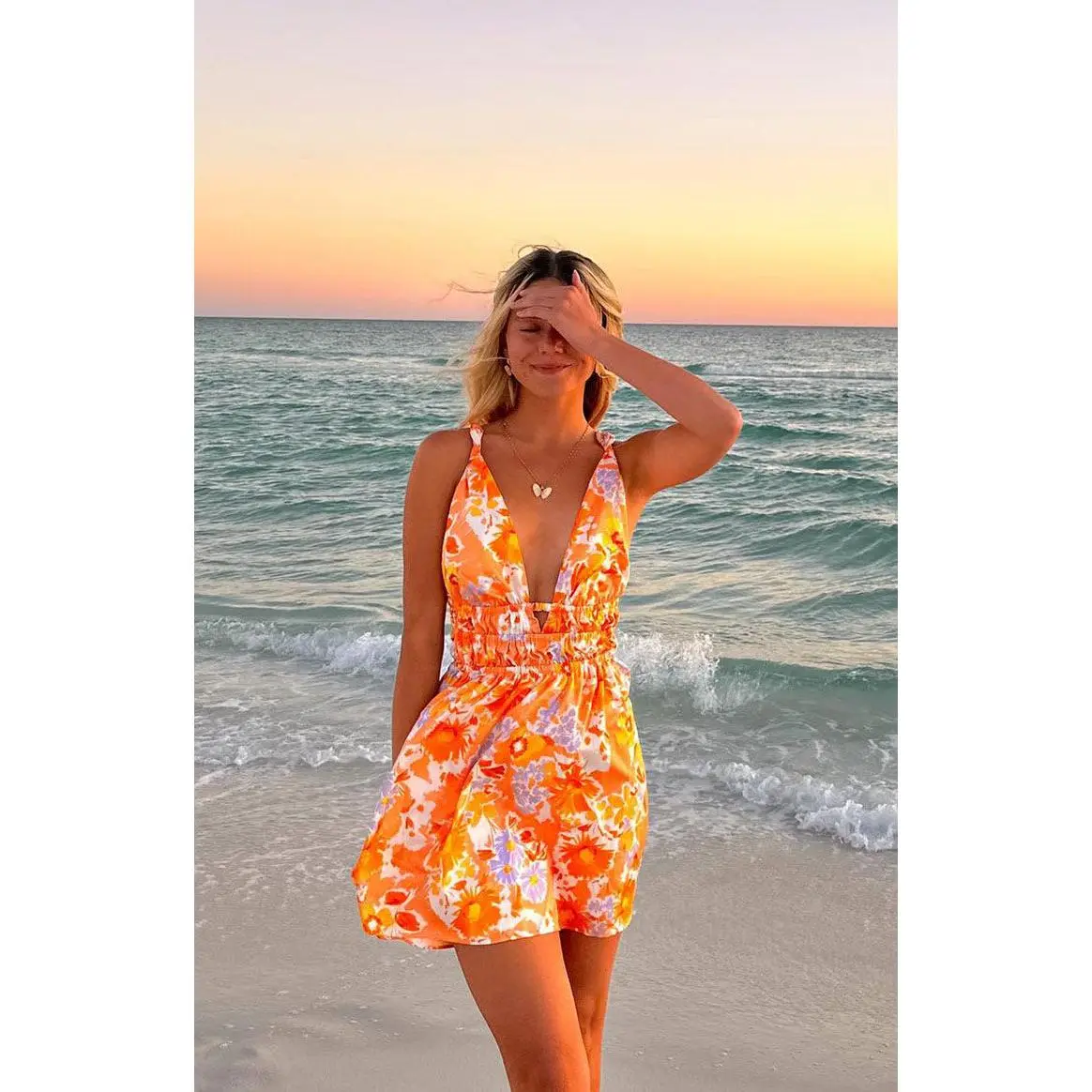 genovia floral mini dress Genovia Orange Floral Mini Dress