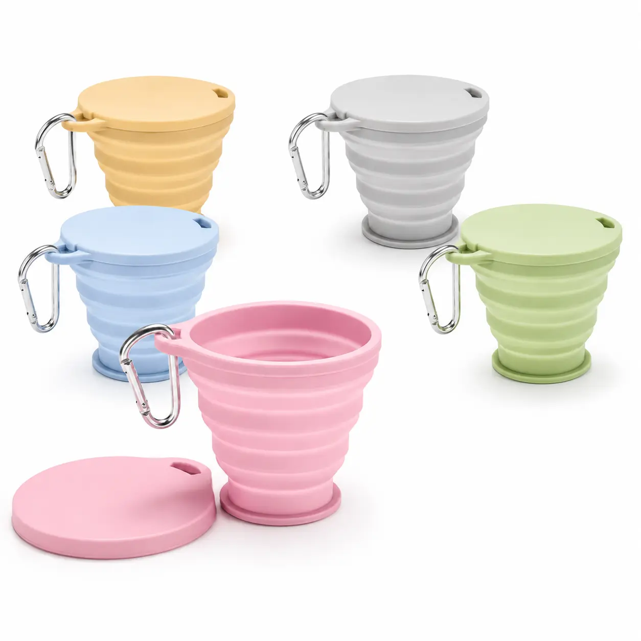 180ml Collapsible Travel Cup with Lid & Carabiner, Portable Folding Silicone Drinking Cup, Reusable Compact Cup for Camping, Hiking, Travel, Outdoor & Everyday Use