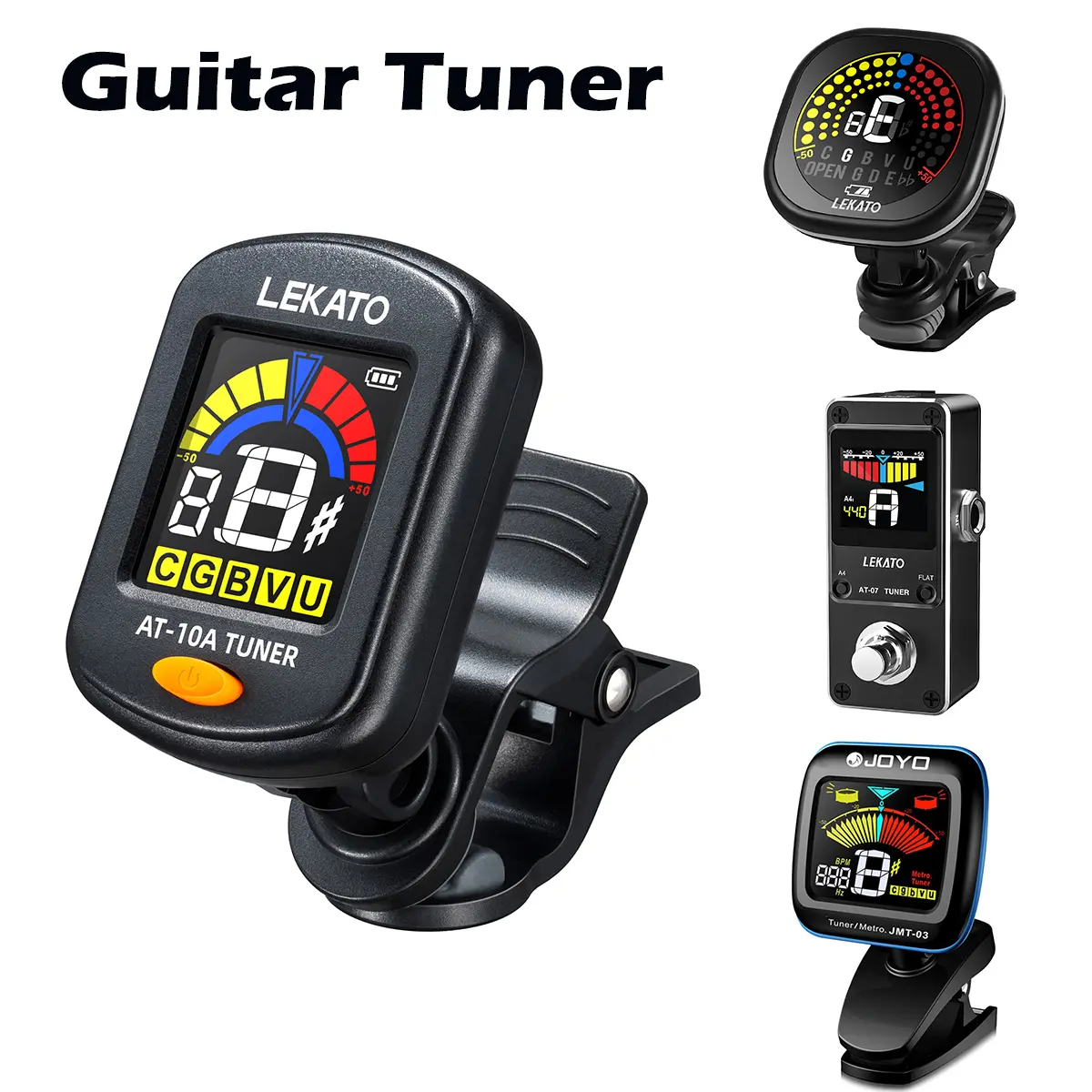 LEKATO /JOYO Guitar Tuner , Rechargeable Clip On Tuner for All Instruments, Acoustic Electric Guitar Bass, Ukulele Violin, Chromatic Tuning Modes, Digital Tuner for Stringed Instruments, LCD Color Screen or LEKATO AT-07 Guitar Tuner Pitch Effect Pedal