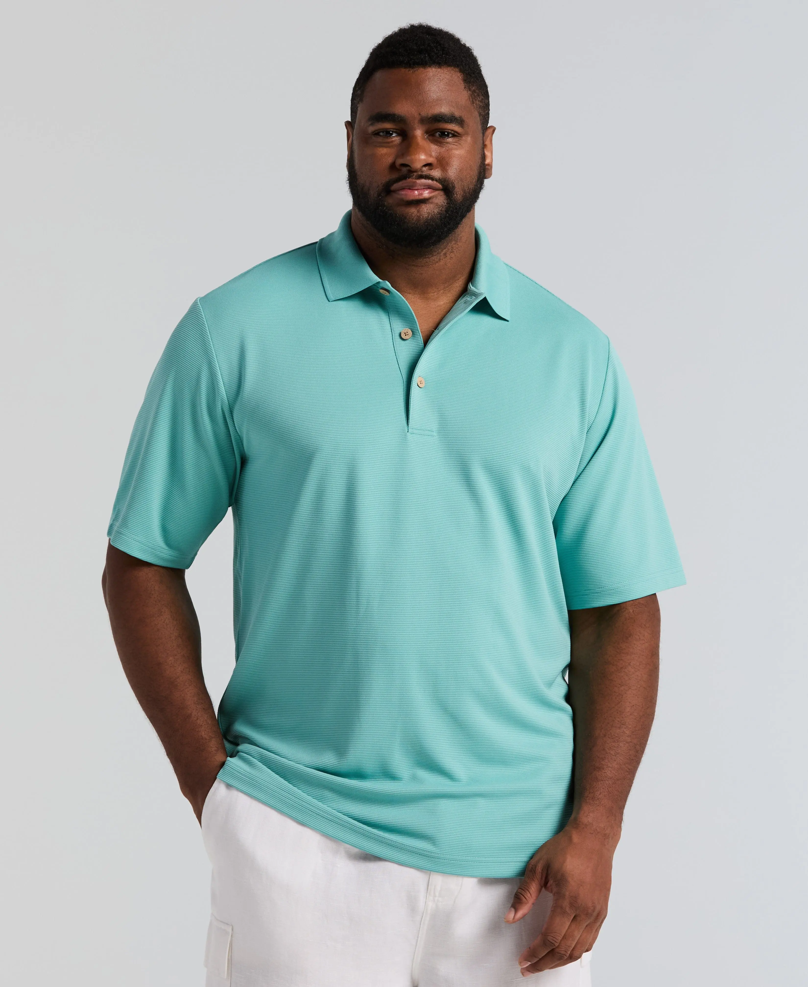Men's Big & Tall Classic Polo Shirt - Easy Care Short Sleeve Ribbed Texture Textured Woven Polyester Ottoman Fabric, UPF 50, Moisture Wicking, Casual Extra Large Menswear Top