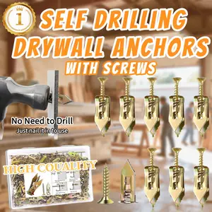 Upgraded Self Drilling Drywall Anchors with Screws Kit, Metal Self-Drilling Anchor Screw, Wall Anchors for Drywall Heavy Duty, No Drill Or Holes in Wall and Easy to Use, Drywall Screws for Fixing Picture, Furniture, Cabinets, Shelf, Curtains, Garden Decor
