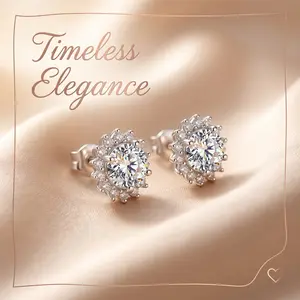 Real S925 Sterling Silver Moissanite Stud Earrings, D VVS1 Moissanite Earrings with Certificate, Pass Diamond Tester, Unisex Jewelry for Men & Women