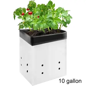 HK Gardening 10 gallon Plastic Grow Bags/25pcs White outside & Black inside - Poly Plant Pots Soil Root Containers PE Grow Bag