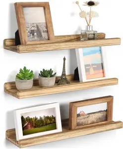 Floating Shelves for Wall, 16.9 inch  Wall Shelves with Ledge, Floating Shelf Picture Ledge Set of 3 for Living Room Bedroom Kitchen Display and Storage(Rustic Brown)