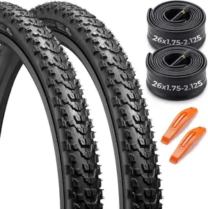 26/27.5x2.2 Mountain Bike Tires with Inner Tubes & Tire Levers (2 Sets) | Cross Country Bicycle Foldable Replacement Tires - High-Traction Off-Road Tires for Trail and XC Riding