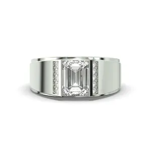 Men's Jewelry - Men's VVS Lab Diamond Emerald Cut Engagement Ring | White Gold